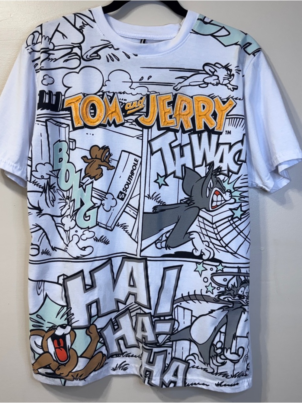 South Pole Tom and Jerry White cartoon Graphic Tee with Black Print men’s medium
